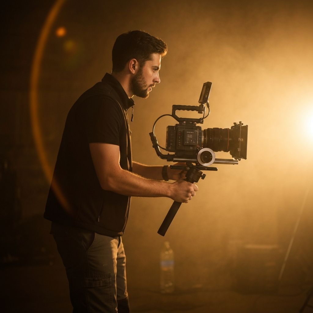 Professional videographer operating cinema camera